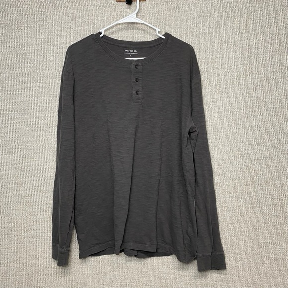 Vince Slub Cotton Henley XL Mens L/S Crew Neck Solid Taupe Minimalist Normcore - Picture 2 of 9